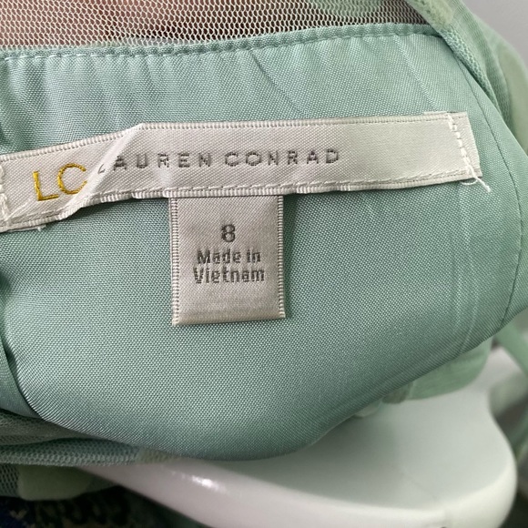 LAUREN CONRAD Light Mint Green Sheer Shoulders Polka Dot Dress Size 8 - Picture 10 of 12